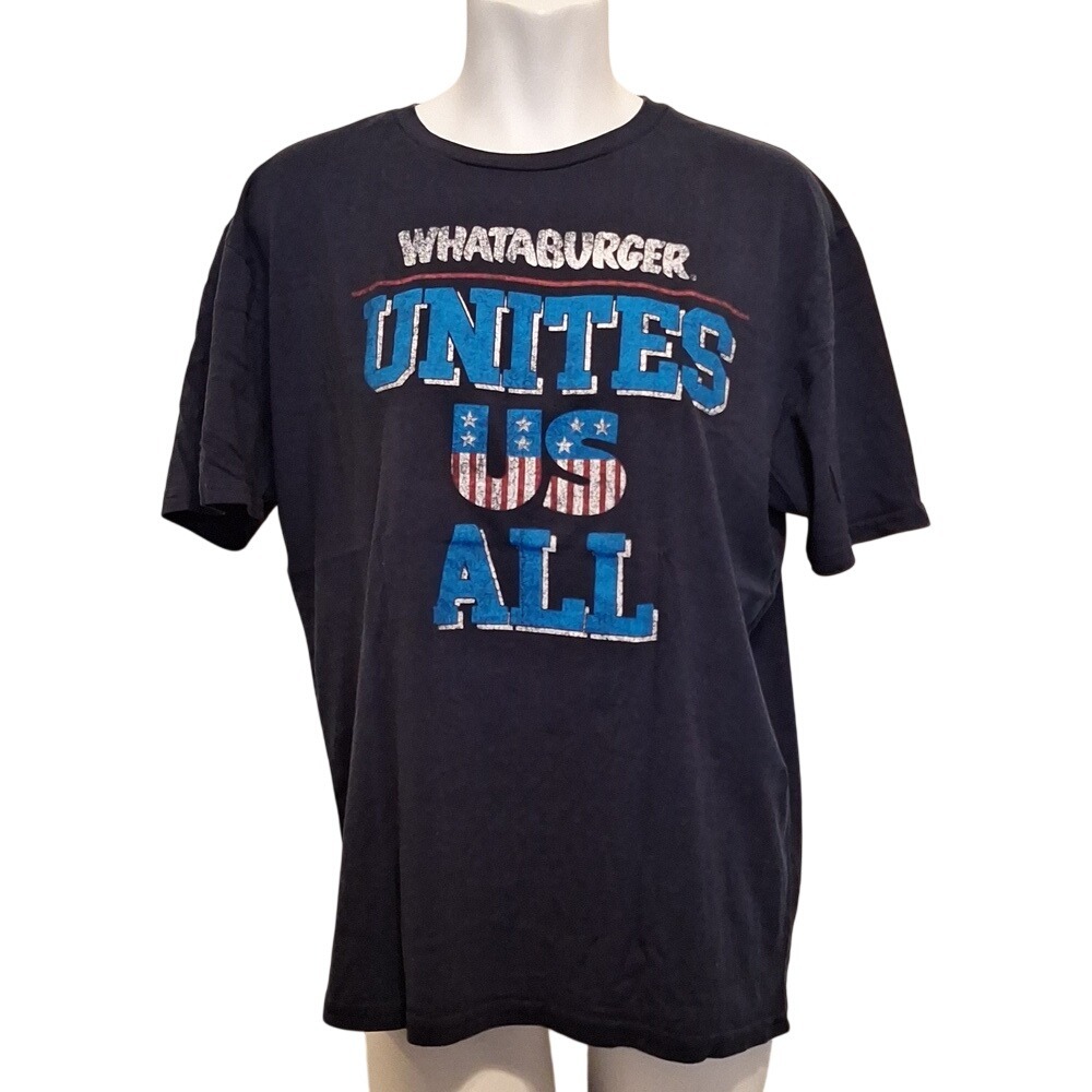 Whataburger Mens Unites Us All Patriotic Graphic T-Shirt Navy Blue XL Cotton